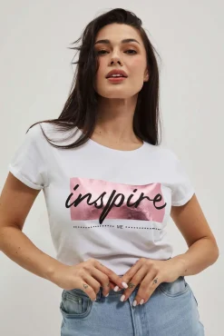 Bluzki Biale|Bluzki Z Krótkim Rękawem>Moodo T-shirt z napisem biały