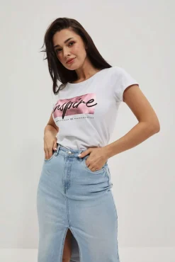 Bluzki Biale|Bluzki Z Krótkim Rękawem>Moodo T-shirt z napisem biały