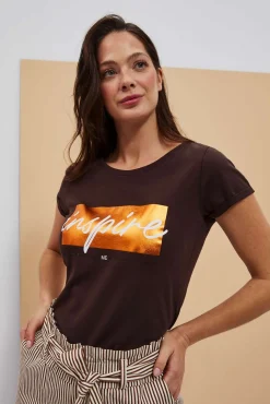 Bluzki Z Krótkim Rękawem|Bluzki Na Lato>Moodo T-shirt z napisem ciemnbrązowy