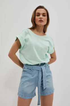 Bluzki Bawełniane|Bluzki Z Krótkim Rękawem>Moodo T-shirt z odkrytymi plecami miętowy