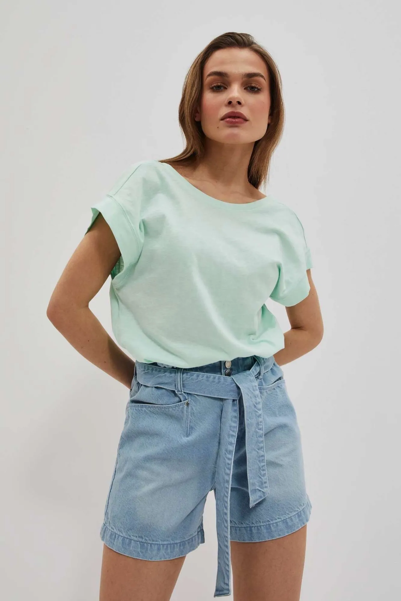 Bluzki Bawełniane|Bluzki Z Krótkim Rękawem>Moodo T-shirt z odkrytymi plecami miętowy