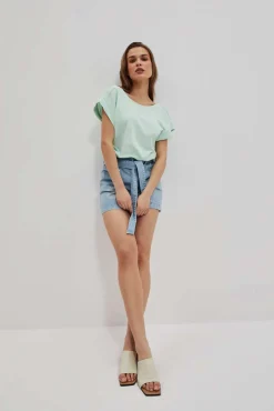 Bluzki Bawełniane|Bluzki Z Krótkim Rękawem>Moodo T-shirt z odkrytymi plecami miętowy