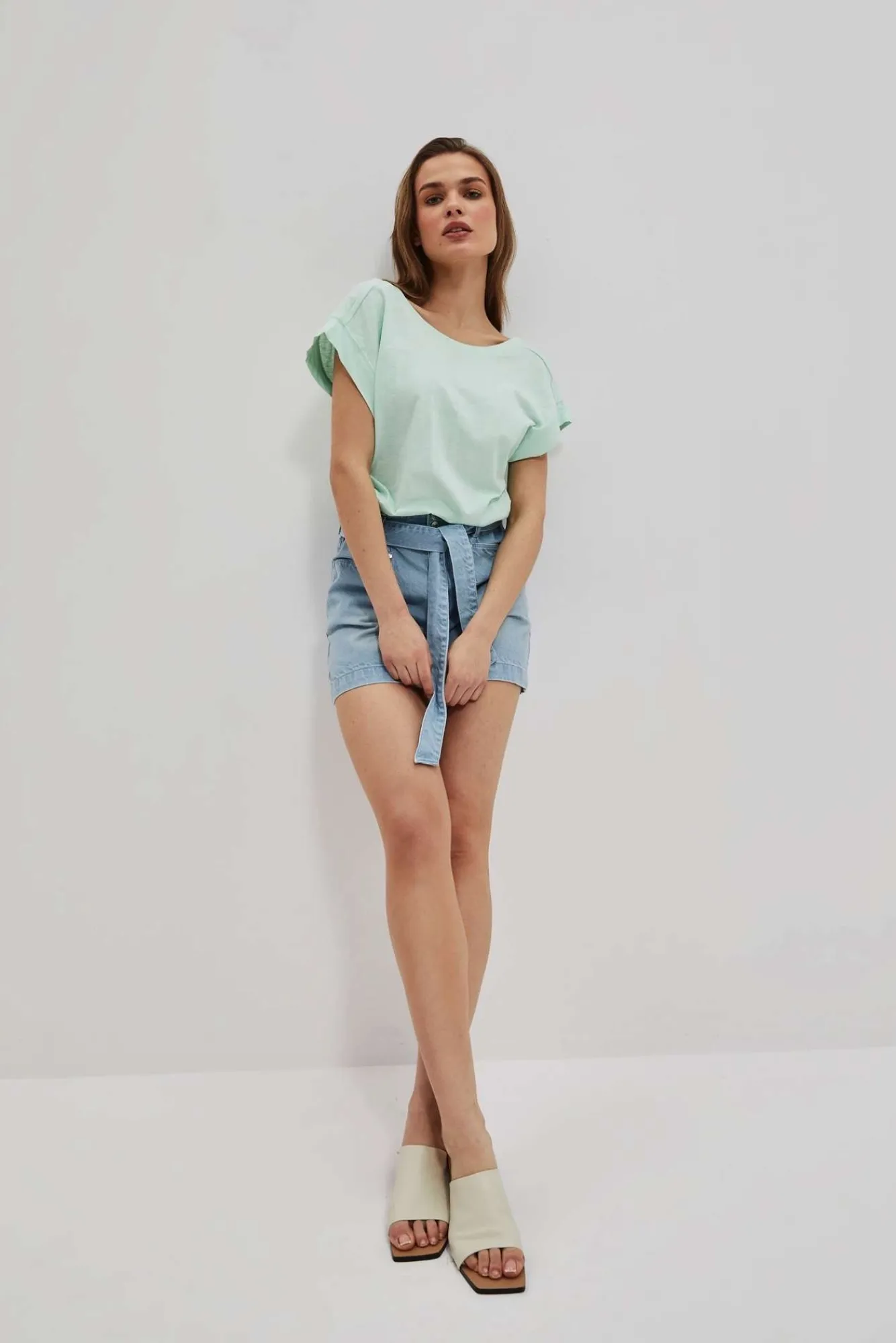 Bluzki Bawełniane|Bluzki Z Krótkim Rękawem>Moodo T-shirt z odkrytymi plecami miętowy