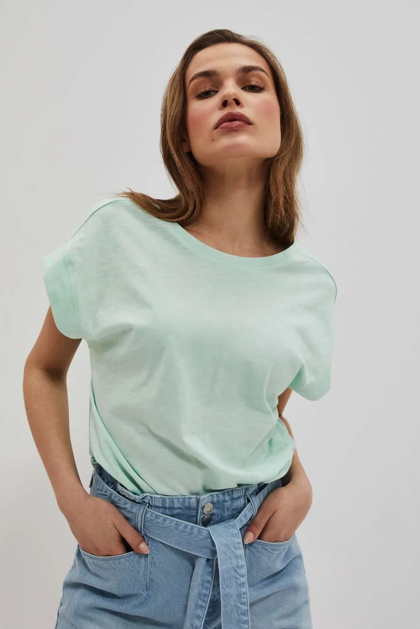 Bluzki Bawełniane|Bluzki Z Krótkim Rękawem>Moodo T-shirt z odkrytymi plecami miętowy
