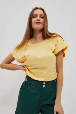 Bluzki Bawełniane|Bluzki Z Krótkim Rękawem>Moodo T-shirt z odkrytymi plecami waniliowy