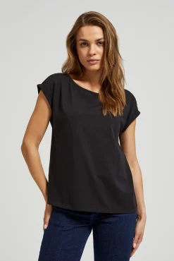 Bluzki Z Krótkim Rękawem|Bluzki Na Lato>Moodo T-shirt z okrągłym dekoltem czarny