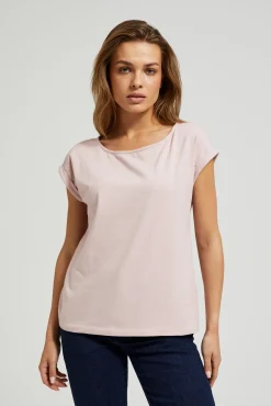 Bluzki Bawełniane|Bluzki Na Lato>Moodo T-shirt z okrągłym dekoltem różowy