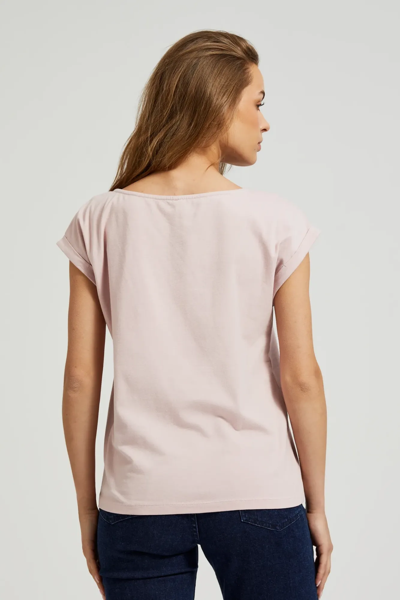 Bluzki Bawełniane|Bluzki Na Lato>Moodo T-shirt z okrągłym dekoltem różowy