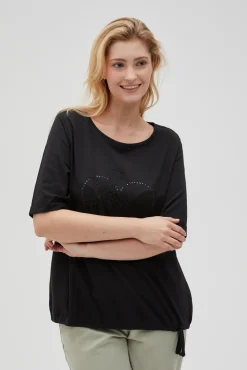 Bluzki Czarne|Bluzki Bawełniane>Moodo T-shirt z ozdobną aplikacją czarny