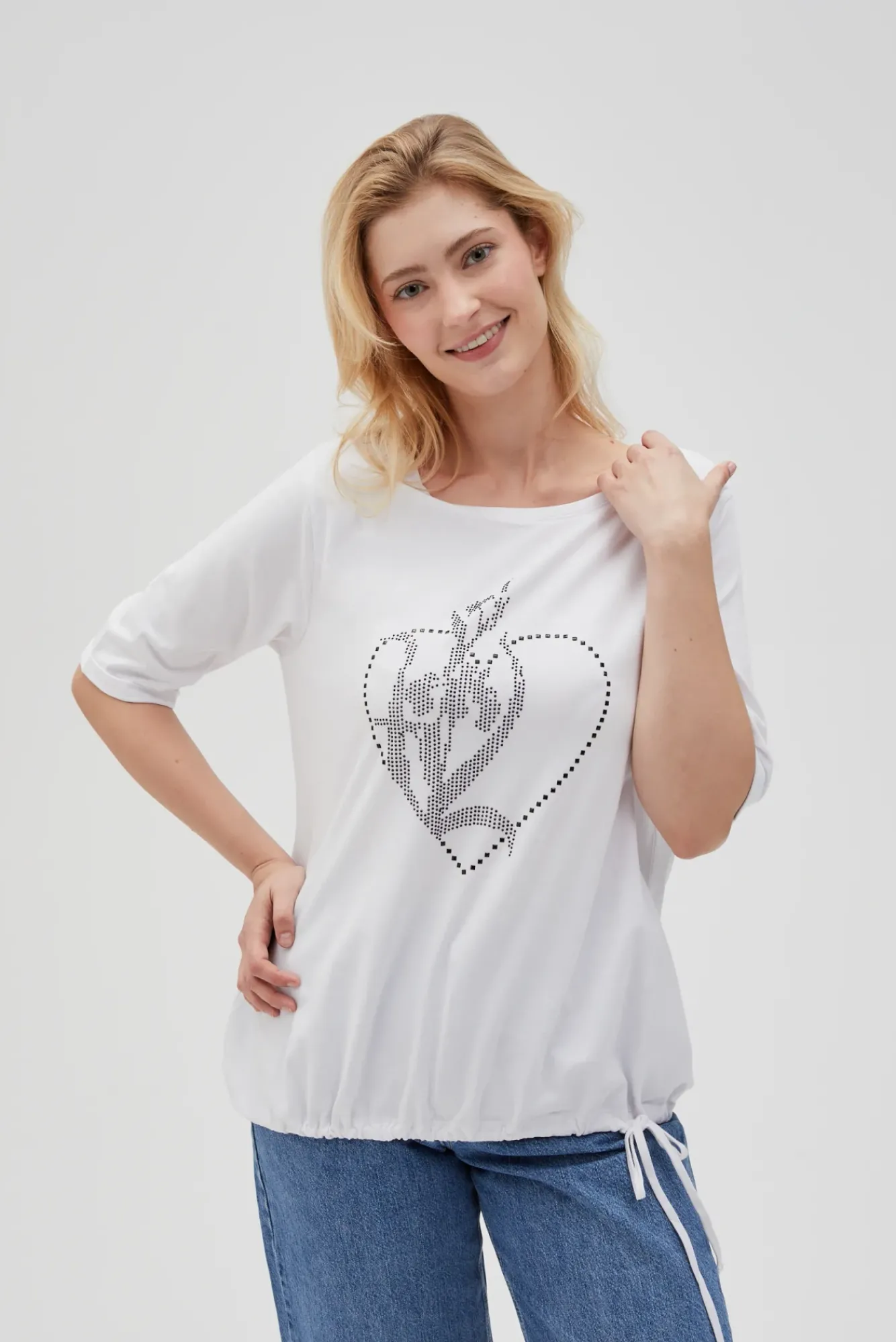 Bluzki Biale|Bluzki Bawełniane>Moodo T-shirt z ozdobną aplikacją biały