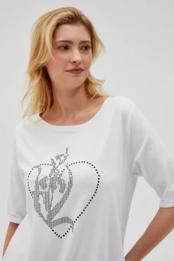 Bluzki Biale|Bluzki Bawełniane>Moodo T-shirt z ozdobną aplikacją biały