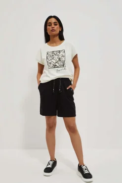 Bluzki Bawełniane|Bluzki Z Krótkim Rękawem>Moodo T-shirt z roślinnym nadrukiem perłowy