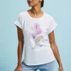 Bluzki Bawełniane|Bluzki Z Dekoltem>Moodo T-shirt z roślinnym wzorem biały