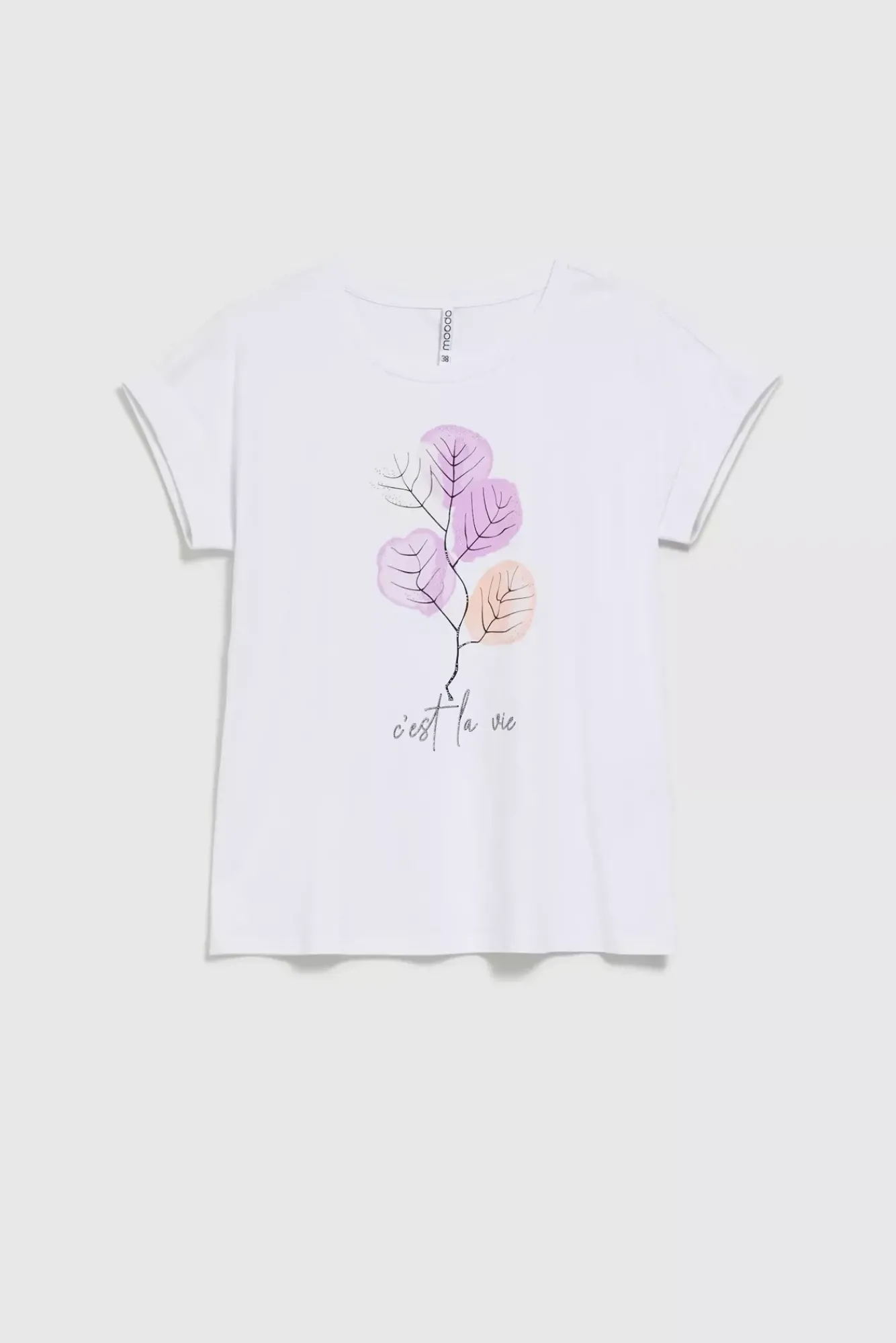 Bluzki Bawełniane|Bluzki Z Dekoltem>Moodo T-shirt z roślinnym wzorem biały