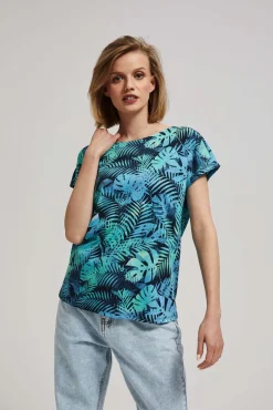 Bluzki Bawełniane|Bluzki Z Krótkim Rękawem>Moodo T-shirt z tropikalnym wzorem