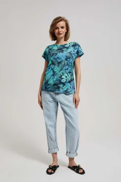 Bluzki Bawełniane|Bluzki Z Krótkim Rękawem>Moodo T-shirt z tropikalnym wzorem
