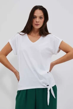 Bluzki Biale|Bluzki Bawełniane>Moodo T-shirt z wiązaniem biały