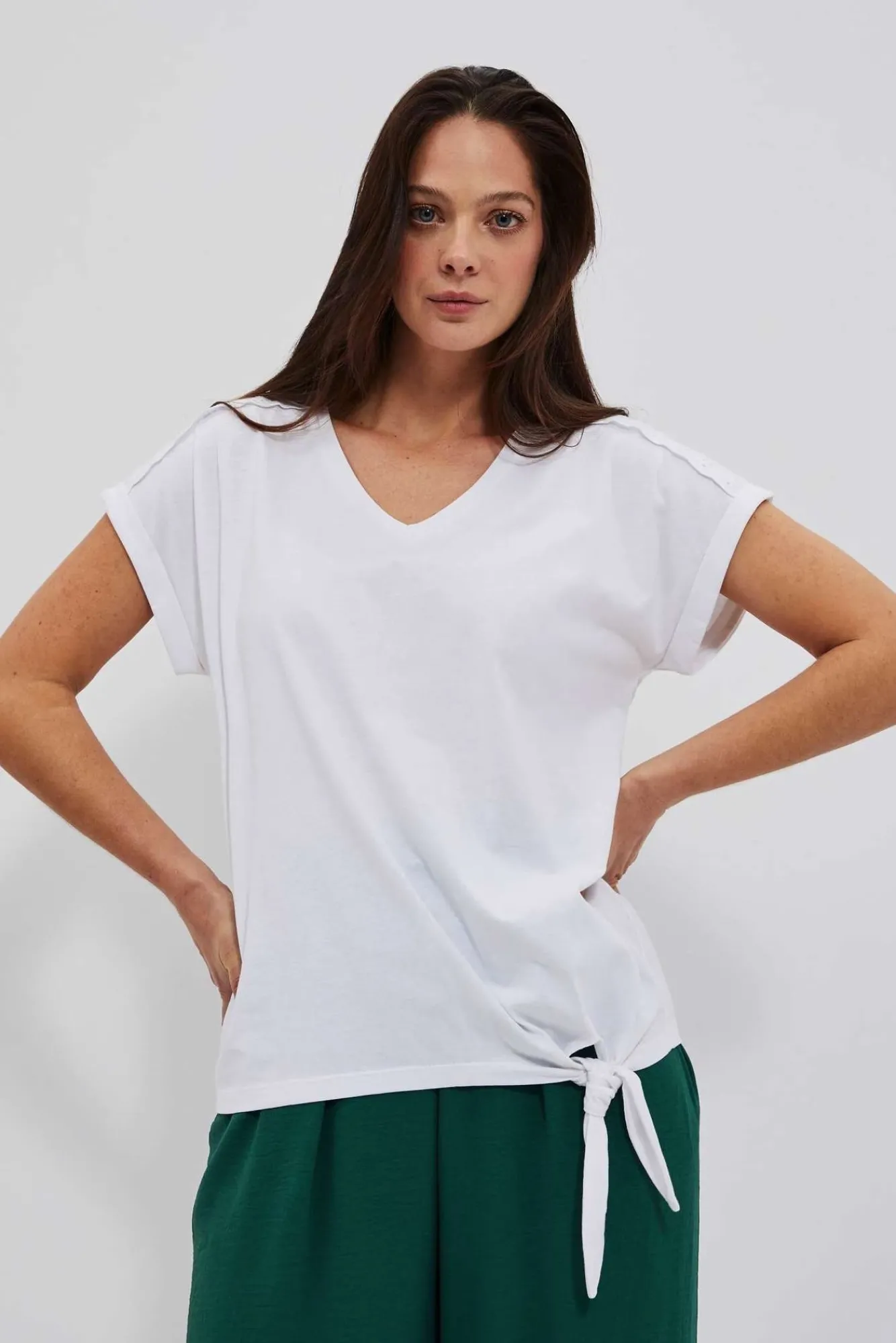Bluzki Biale|Bluzki Bawełniane>Moodo T-shirt z wiązaniem biały