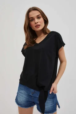 Bluzki Bawełniane|Bluzki Z Krótkim Rękawem>Moodo T-shirt z wiązaniem czarny