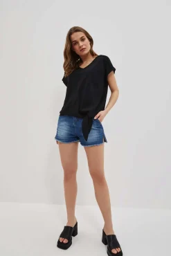 Bluzki Bawełniane|Bluzki Z Krótkim Rękawem>Moodo T-shirt z wiązaniem czarny