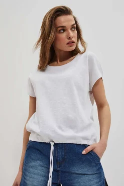 Bluzki Biale|Bluzki Bawełniane>Moodo T-shirt z wiązaniem w pasie biały