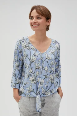 Koszule Casual|Koszule Z Nadrukiem>Moodo Wiskozowa koszula w kwiaty błękitna