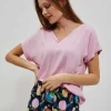 Koszule Casual|Koszule Na Lato>Moodo Wiskozowa koszula z dekoltem w serek pudrowo-różowa