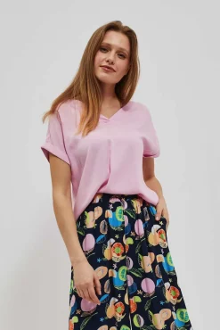 Koszule Casual|Koszule Na Lato>Moodo Wiskozowa koszula z dekoltem w serek pudrowo-różowa