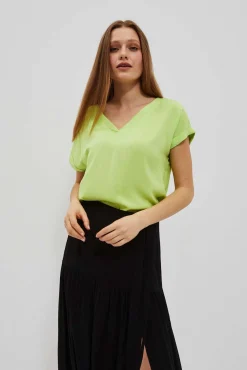 Koszule Casual|Koszule Na Lato>Moodo Wiskozowa koszula z dekoltem w serek neonowa