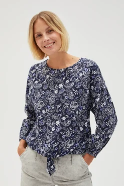 Koszule Casual|Koszule Z Nadrukiem>Moodo Wiskozowa koszula z wzorem paisley granatowa