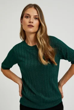 Swetry Eleganckie>Moodo Wiskozowy sweter z metaliczną nitką zielony