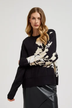 Swetry Casual|Swetry Czarne>Moodo Wzorzysty sweter o luźnym fasonie czarny