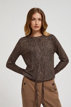 Swetry Casual|Swetry Jesienne>Moodo Wzorzysty sweter z wiązaniem w pasie czarny