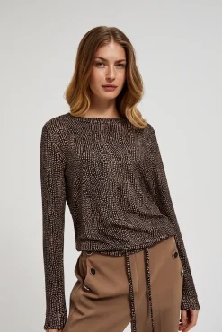 Swetry Casual|Swetry Jesienne>Moodo Wzorzysty sweter z wiązaniem w pasie czarny