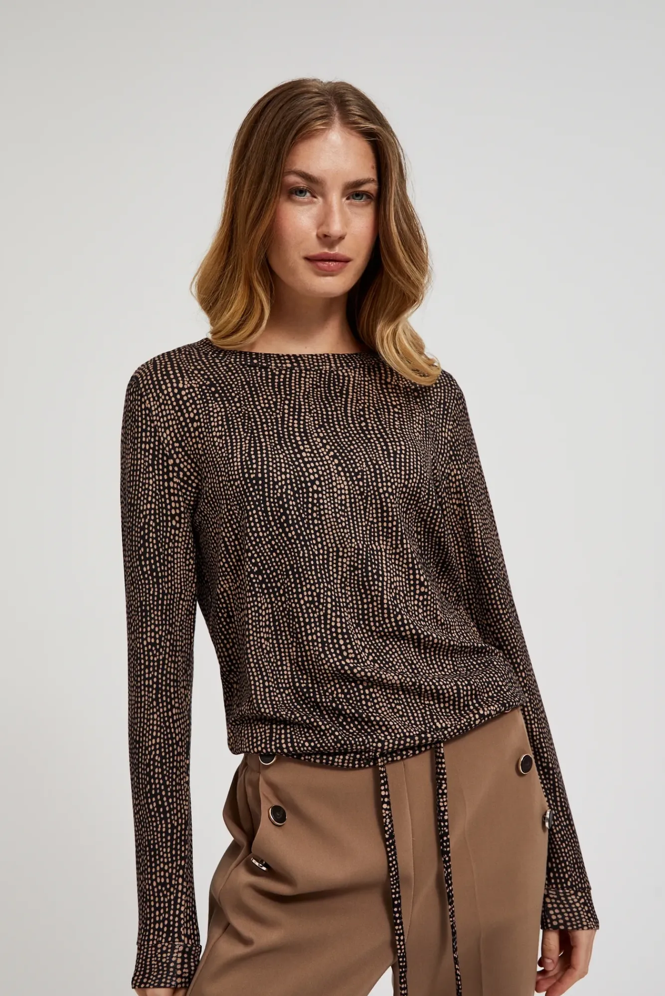 Swetry Casual|Swetry Jesienne>Moodo Wzorzysty sweter z wiązaniem w pasie czarny