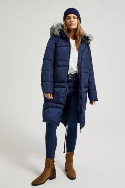 Kurtki Z Kapturem|Kurtki Oversize>Moodo Zimowa pikowana kurtka granatowa